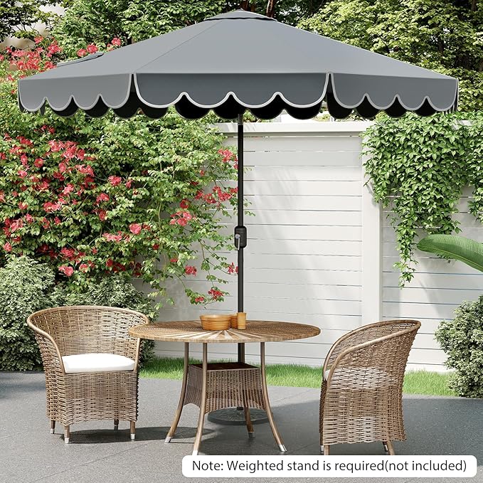 HAPPYGRILL 10 FT Patio Umbrella, Market Table Umbrella w/Crank, Push Button Tilt, Ruffled Edges, Vented Top & 8 Ribs, Outdoor Sun Shade for Poolside Backyard Beach