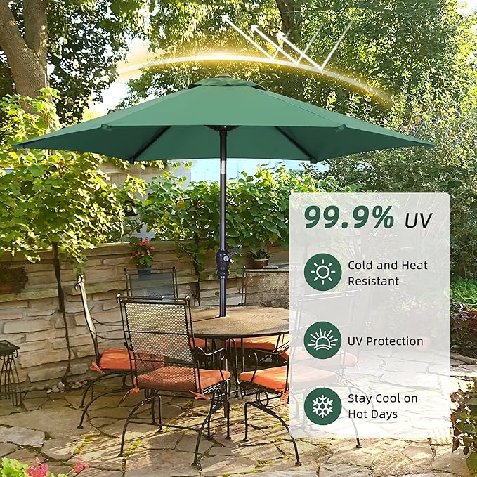 7.5FT Patio Umbrella, Outdoor Table Umbrella, Market Umbrella with Push Button Tilt and Crank for Garden, Lawn, Deck, Backyard & Pool