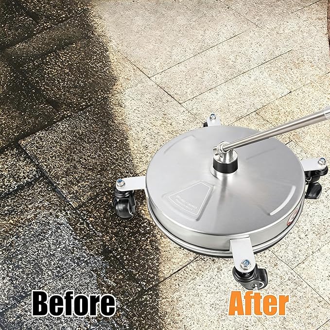 Hourleey 19" Pressure Washer Surface Cleaner, Stainless Steel Surface Cleaner with 4 Wheels for Concrete, Patio, Sidewalk, Deck, Pathway 1/4" Quick Connector, 2 Extension Wand, 4000 PSI