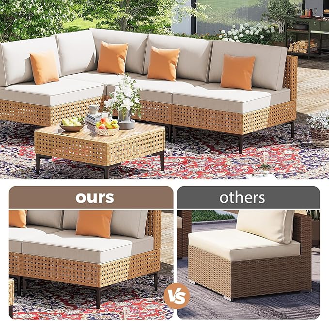 Outdoor Sectional 5 Piece Patio Furniture Set Free Combination Outdoor Couch with Thick Cushion All Weather Wicker Patio Conversation Sets for Backyard, Deck, Poolside