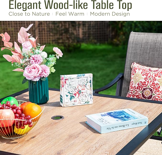 Sophia & William 5-Piece Outdoor Dining Set, 4 Comfortable Textilene Chairs and 37" Wood-like Top Outdoor Square Table, Durable All-Weather Patio Furniture for Lawn, Park, and Courtyard Support 350lbs