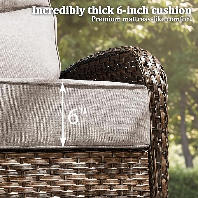 Outdoor Swivel Rocking Chair Patio Set (12pcs) High-Back - Thick Cushion Swivel Rocking Chair Patio with Sofa Set, All-Weather Wicker Patio Furniture Set, Suitable for Balcony Patios, Brown/Beige