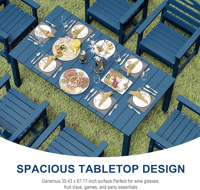 Domi HDPE Outdoor Dining Set, All-Weather 5 Piece Outdoor Dining Table Set with 2" Umbrella Hole, Outdoor Patio Dining Set for Garden, Poolside, Backyard, Deck, Blue
