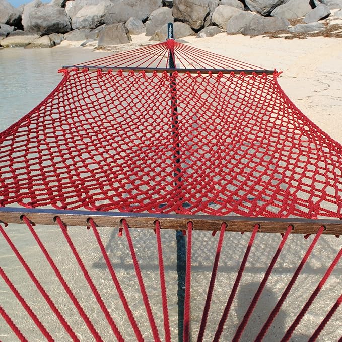 Caribbean Rope Hammock - 55 Inch - Soft-Spun Polyester (red)