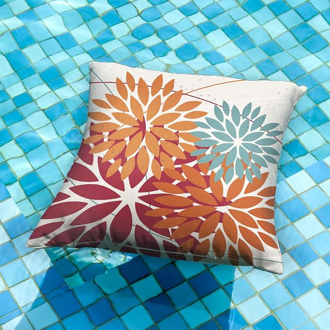 DFXSZ Pack of 2 Outdoor Waterproof Throw Pillow Covers 20x20 Burnt Orange | Polyester Spring Summer Fall Floral Decorative Cushion Cases(NO INSERT),For Couch Patio Funiture Garden Home Decor