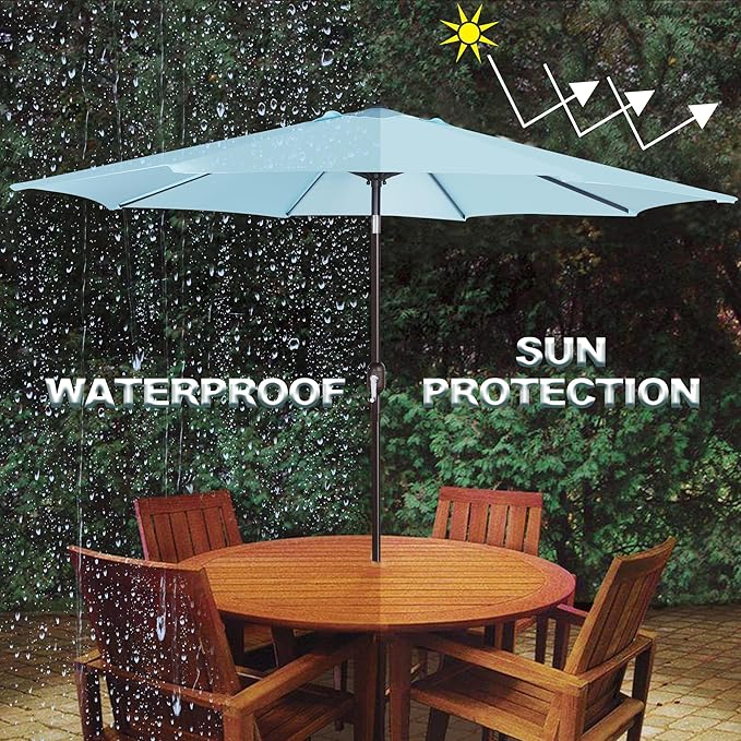 Blissun 9' Outdoor Patio Umbrella, Outdoor Table Umbrella, Yard Umbrella, Market Umbrella with 8 Sturdy Ribs, Push Button Tilt and Crank