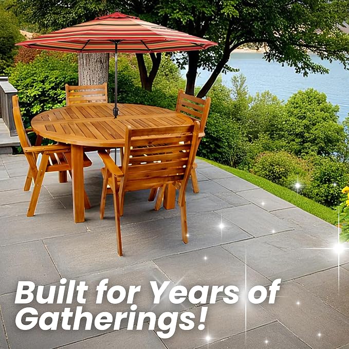 Patio Wise Round Acacia Wood Patio Table, Indoor/Outdoor Wooden Dining Tables, Deck, Balcony, & Porch Furniture, 57-Inches Long x 57" Wide x 29 ½ -Inches High with 2-Inch Umbrella Hole, Teak