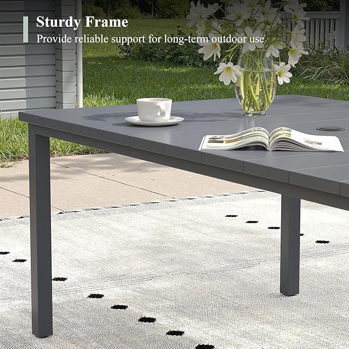3 Pieces Outdoor Dining Set, 63" Patio Dining Table with 2 Outdoor Backless Benches Metal Frame & Faux Wood Seat for Garden Lawn Backyard, Grey
