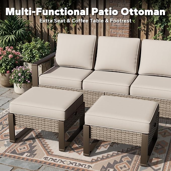 Outdoor Patio Swivel Rocker Chairs, 6 Pieces Wicker Furniture Set, 2 Swivel Rocking Chairs, 2 Sofa and 2 Ottoman, Metal Wide Armrest, Thick Cushions and Deep Seating for Garden, Backyard, Porch, Deck