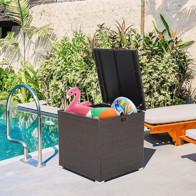 RELAX4LIFE Outdoor Storage Box 72-Gallon - Outside Wicker Storage Bin with Waterproof Zippered Liner, Gas Strut, Package Delivery Boxes for Outside, Accessories, Garden Tools Storage Deck Box
