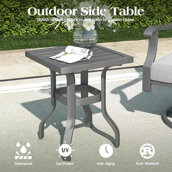 Outdoor Swivel Rocker Chairs w/2 Ottomans, Coffee Table, 5 Piece Metal Patio Conversation Bistro Set with 5" Thickened Cushions, Aluminum Frame for Porch, Backyard, Balcony, Gray