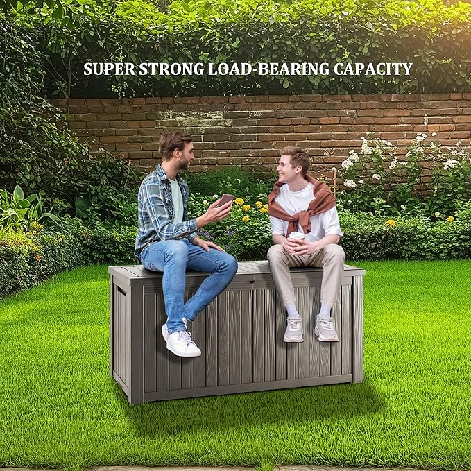TARKARI 180 Gallon Outdoor Storage Box Waterproof, Resin Deck Boxes with Lockable Lid & UV-Resistant for Patio, Pool, Garden Furniture Cushions & Accessories, Coffee