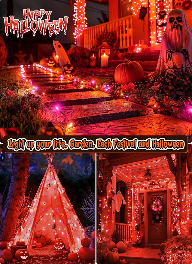 Orange & Purple Halloween Mini Lights,50 Count 10 Feet Mini String Lights | Incandescent Bulb Connectable Halloween Lights for Haunted House Ghost Party Holiday Window Indoor Outdoor Decoration,