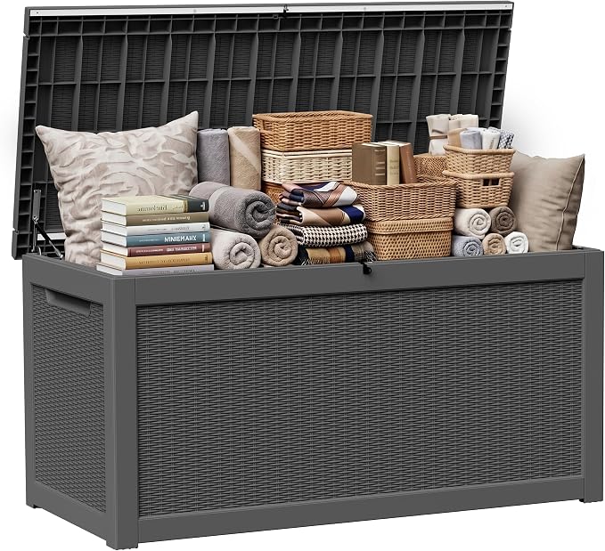 EasyUp 320 Gallon Deck Box, Large Deck Box for Indoor and Outdoor,Waterproof Storage Boxs for Patio Furniture,Garden Tools,Cushions, Lockable and UV Resistant,Easy to Install(Black)