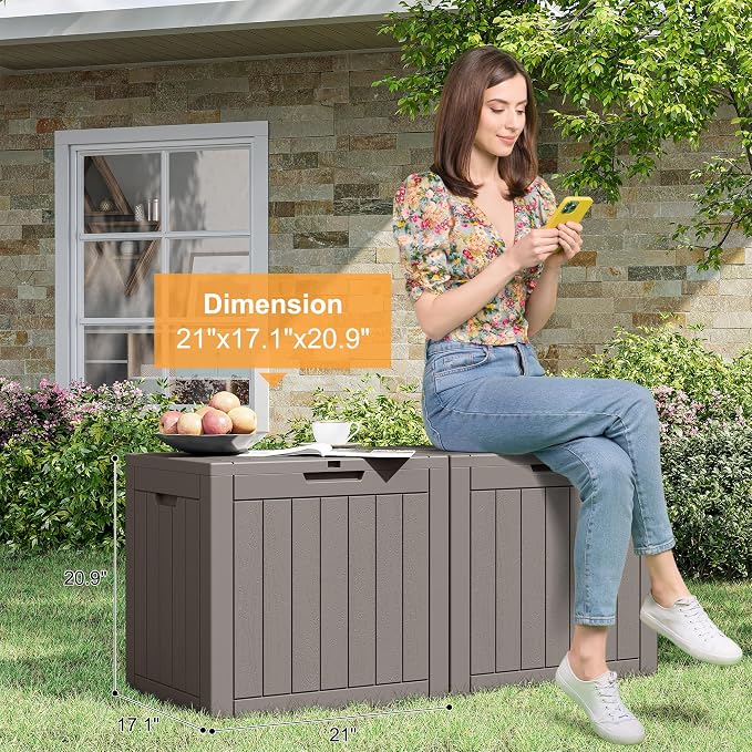 31 Gallon Outdoor Storage Box, Waterproof Resin Deck Box with Lockable Lid – Storage Cabinet for Patio Furniture, Pool Supplies, Garden Tools – Indoor & Outdoor Use (Style 2)