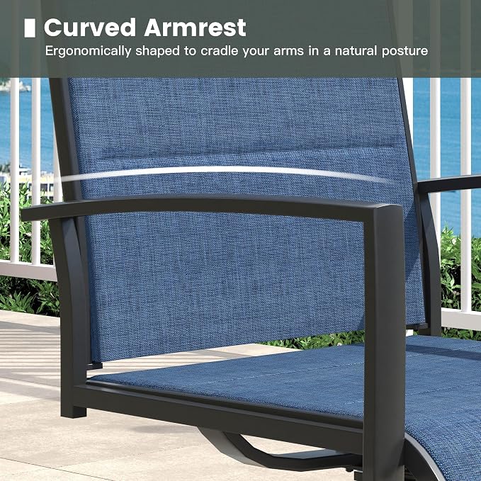 Outdoor Dining Set for 2, 18.1" Metal Square Outdoor Side Table and Padded Textilene Patio Swivel Chairs, 3 Pieces Patio Table and Chairs Set for Garden Backyard, Dark Blue and Black
