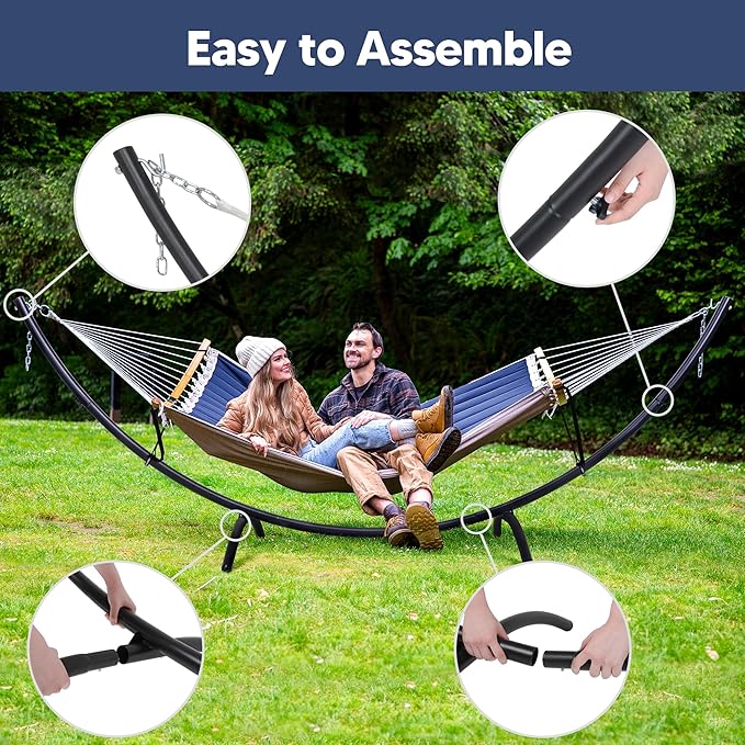 SUNCREAT Hammocks for Outside with Stand, Porch Hammock and Stand, 475 lbs Capacity, Patent Pending, Navy