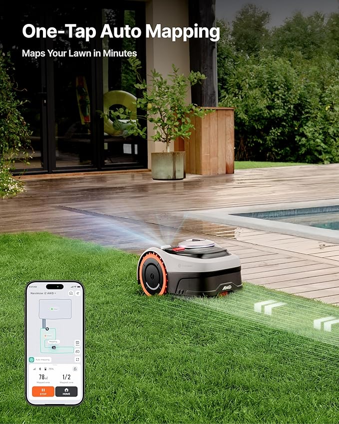 Segway Navimow i210 AWD Robot Lawn Mower, Wire-Free Robotic Mower, All-Wheel Drive for 45% Slopes, 2–3.6 in Adjustable Cutting Height, NRTK + Vision, Auto Mapping, 5.1Ah Battery, Covers 0.25 Acre