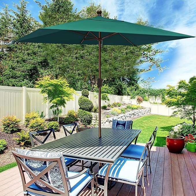 EliteShade USA 10-Year-Non-Fading 6.5x10Ft Rectangular Market Patio Umbrella, UPF 50+ UV Protection Performance Sun Umbrella, Heavy Duty Commercial Grade Outdoor Table Umbrella with Crank, Windproof Vented Top for Garden, Pool, Deck and Outdoor Playset...