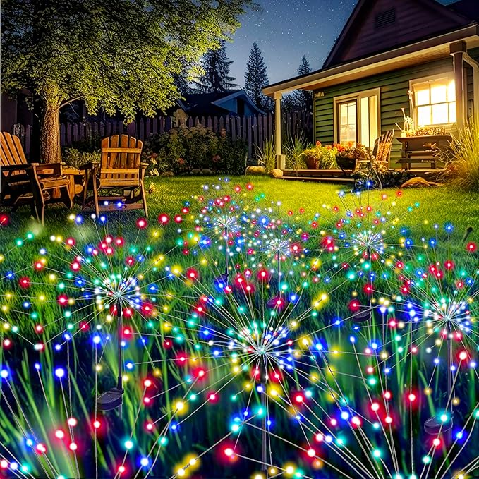GIGALUMI Garden Decor Outdoor Lights 120LED 2Pack, Solar Garden Lights Outside Fairy Firework Decorative,Solar Powered for Yard Pathway Flowerbed Planter Balcony Patio 4th of July Decor (Multicolor
