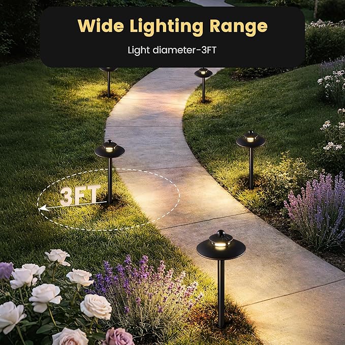 SURAIELEC 12V Low Voltage LED Landscape Path Lights, 3.8W 2-Tier Pagoda Pathway Light with Connectors, 3 Color Temperature Adjustable, Aluminum ORB Outdoor Walkway Garden Lights, ETL Listed, 4 Pack