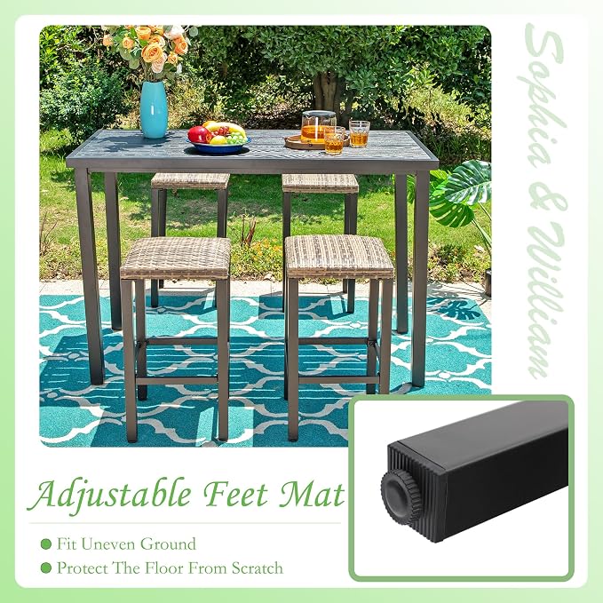 Sophia & William 5 Pieces Outdoor Patio Bar Set for 4, Patio High Dining Table and Chairs Set, Patio Bar Table and 4 Rattan Bar Stools, Outdoor Counter Height Bistro Set Furniture for Porch Lawn Yard