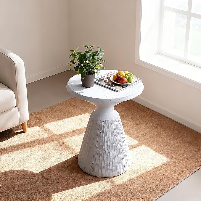 16.73" Cement End Tables for Patio,Aqua Grey | Modern Small Round Side Accent Table,Tree Stump Garden Stool Drum Indoor and Outdoor
