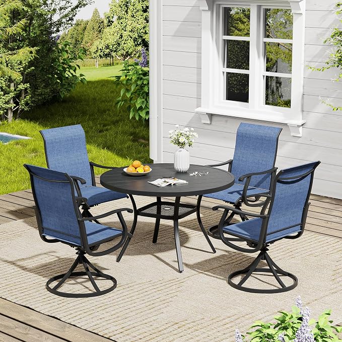 VICLLAX 40.6" Round Patio Table, Outdoor Dining Table for 4 with Umbrella Hole for Garden Lawn Deck Backyard, Black