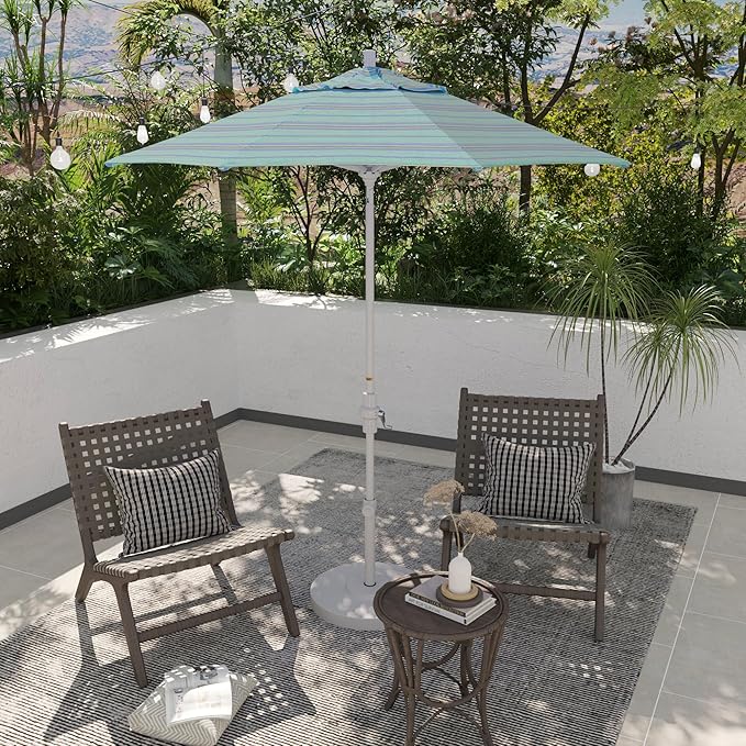 California Umbrella 7.5' Rd. Aluminum Patio Umbrella, Crank Lift, Collar Tilt, White