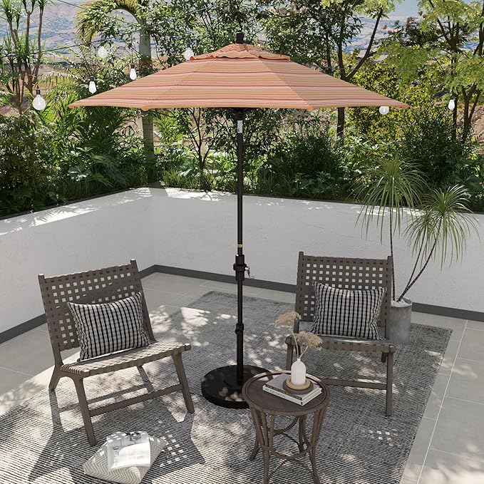 California Umbrella 7.5' Rd. Aluminum Patio Umbrella, Crank Lift, Collar Tilt, Bronze Pole