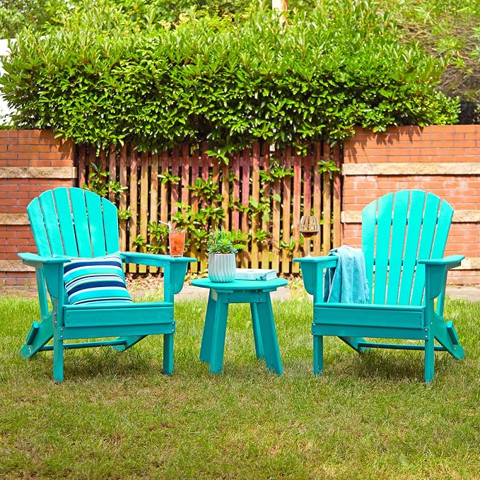 20''D Outdoor Patio HDPE Round Adirondack Side Table, 20" D, Aqua