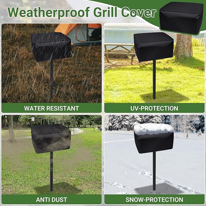 Park Grills, 256 Sq. In, Park Style Charcoal Grill, Heavy Duty In Ground Park Grill with Stainless Steel Cooking Grate and Cover for Commercial and Outdoor Cooking 16'' L x 16'' W x 8'' H