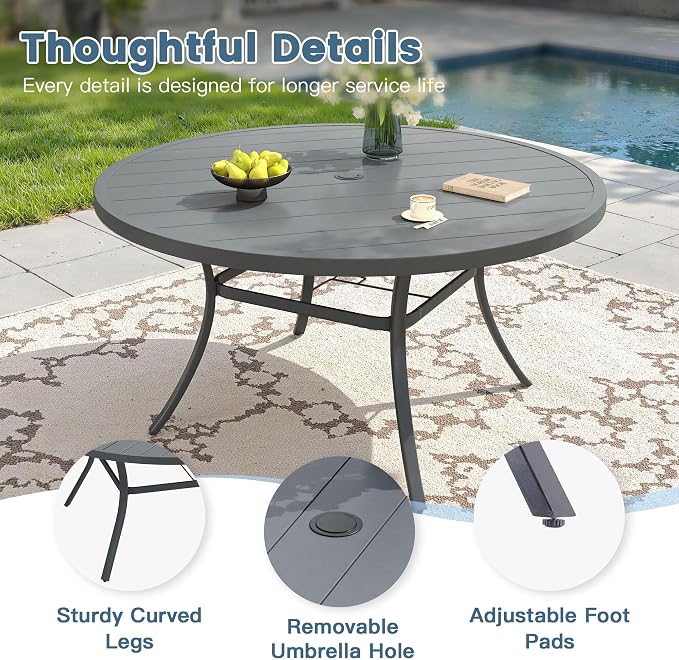 DIFY 9 Pieces Outdoor Patio Dining Set for 8, 53" Round Metal Dining Table and 8 Stackable Textilene Patio Chairs, Outdoor Table and Chairs for Backyard Garden Poolside, Grey