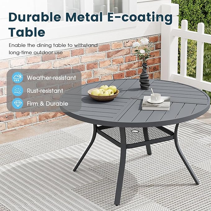 5 Pieces Patio Furniture Dining Set, 4 Textilene Swivel Dining Chairs, 41" Outdoor Round Metal Table with Storage Shelf and 1.57" Umbrella Hole, Outdoor Dining Set for Porch, Lawn, Grey/Grey