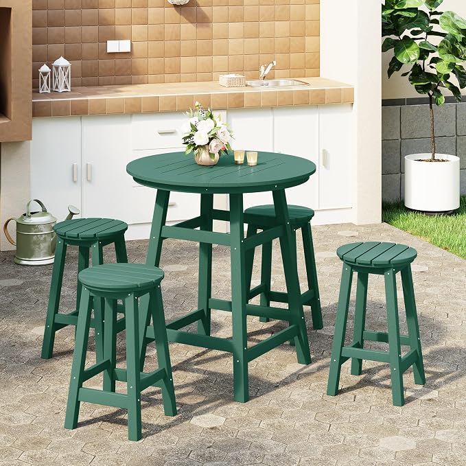 WestinTrends Malibu 5-Piece HDPE Outdoor Patio Dining Bar Bistro Table Set with Counter High Round Bar Stools