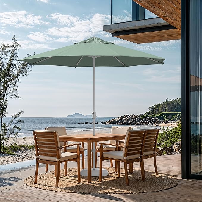 California Umbrella 10-Year Protection 9 Ft Outdoor Patio Umbrella, Pacifica Fade-Resistant Fabric, Auto-Tilt, Heavy Duty Aluminum Frame, 8 Reinforced Ribs for Pool or Deck, White Pole, Spa
