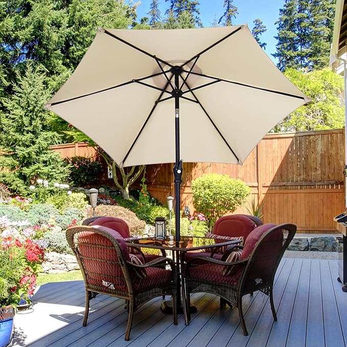 7.5FT Patio Umbrella, Outdoor Table Umbrella, Market Umbrella with Push Button Tilt and Crank for Garden, Lawn, Deck, Backyard & Pool
