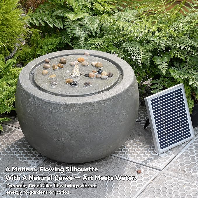 Tankana Solar Water Fountain Outdoor Garden Bubbler Water Feature Fountains Solar Powered with Pebbles for Patio Deck Yard Home Decor Gray, 18 "L x 18" W x 11.5" H