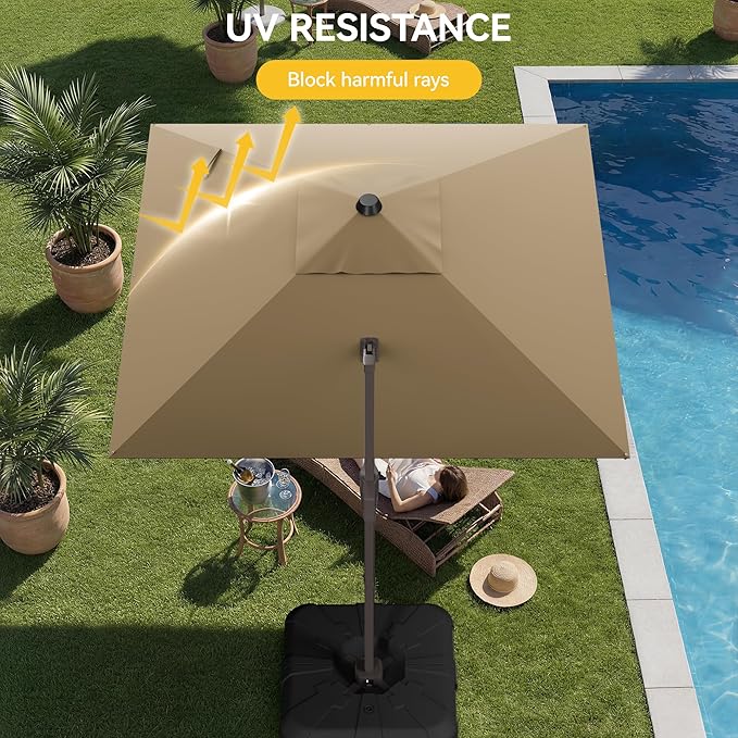 10x10FT Cantilever Outdoor Umbrella, 360° Rotating Large Offset Square Patio Umbrella, Ideal for Garden Backyard Deck Courtyard, Brown