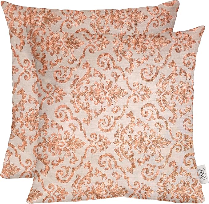 RSH DECOR: Sunbrella Square Throw Pillows Set of 2 | 24" x 24" | Water and Fade-Resistant Performance Fabric | Outdoor Pillow Covers with Down-Alternative Inserts | Made in USA (Rialto Papaya)