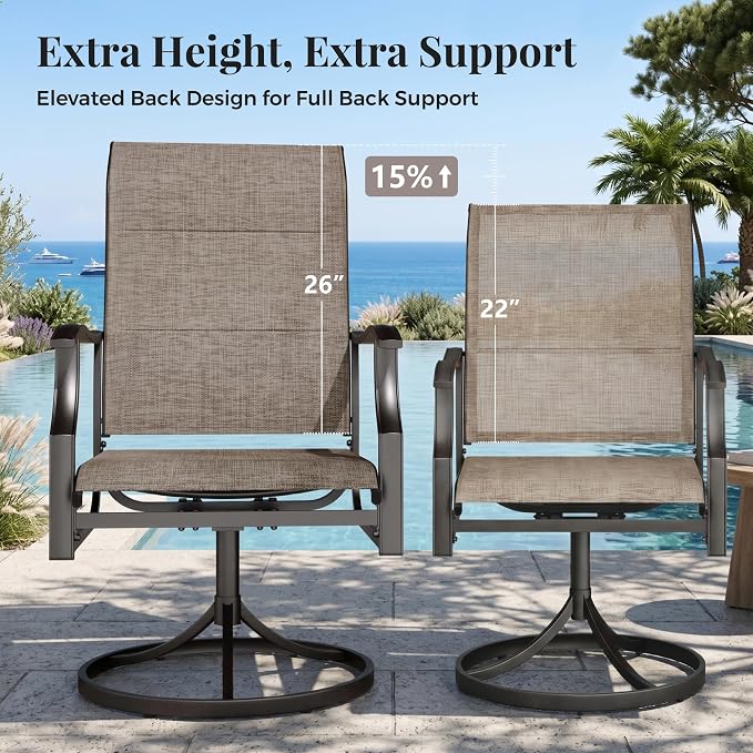 MIXPATIO Patio Dining Set for 6, Outdoor Metal Table and Swivel Chairs Set, 7 Piece Patio Furniture Set with Umbrella Hole for Backyard Deck