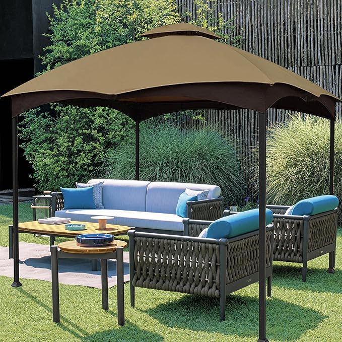 CoastShade Patio 10X12 Replacement Canopy Roof for Lowe's Allen Roth 10X12 Gazebo Backyard Double Top Gazebo(Khaki#GF-12S004B-1)