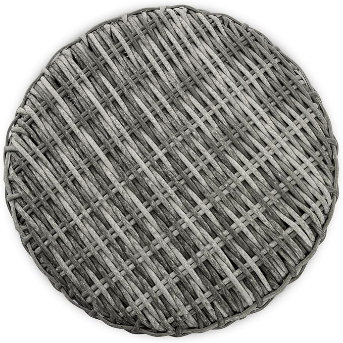 Pemberly Row Outdoor Side Table with Storage, Gray Hand-Woven All-Weather Wicker, Round Accent Table, 18 in Wide Top, 19 in Deep Storage, Adjustable Feet for Patio or Terrace Use