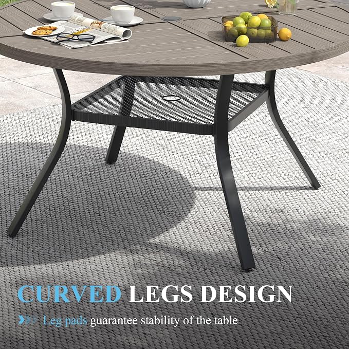 VICLLAX Patio Table and Chair Set of 4, All Weather Metal Round Outdoor Dining Furniture Set-40.6" Round Outdoor Table and Chairs, Grey Wood Grain Tabletop