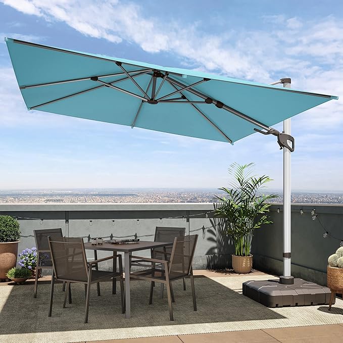 LAUSAINT HOME 11ft Patio Umbrella Outdoor,Cantilever Umbrella Aluminum Offset Umbrella with 360-degree Rotation for Backyard, Pool, Lawn, Deck (Square,Turquoise Blue)