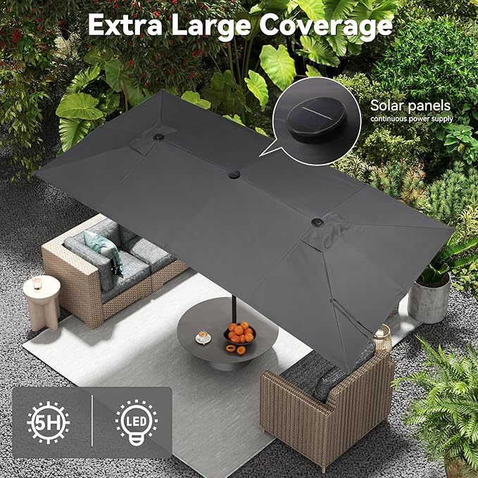 15×15ft Outdoor Patio Umbrella, Double Sided Market Rectangle Umbrella with Crank Handle, Large Sun Shade for Outside Deck, Backyard, Garden