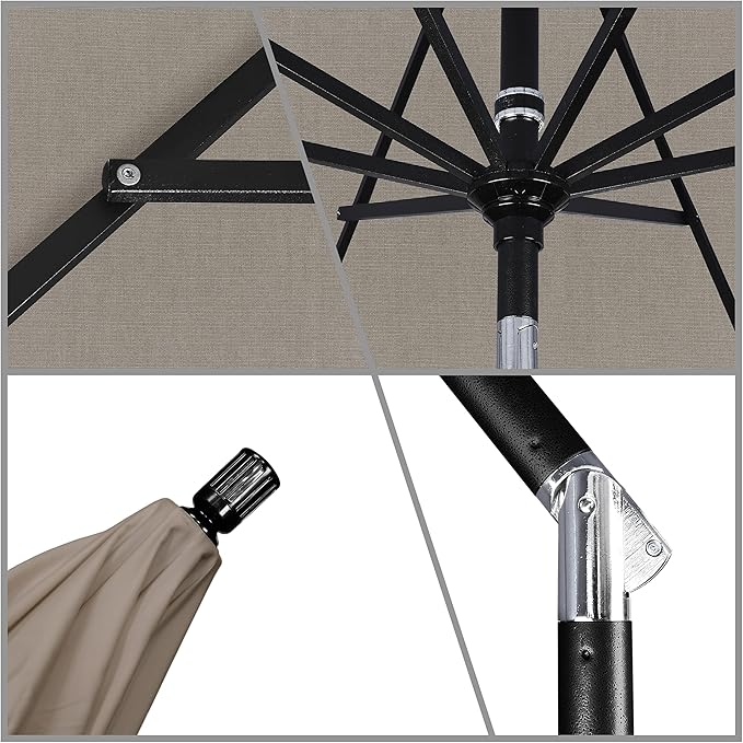California Umbrella 11Ft Premium Sunbrella Patio Umbrella, Hand-Crank, Tilt-Collar, Black Frame, Taupe Fabric