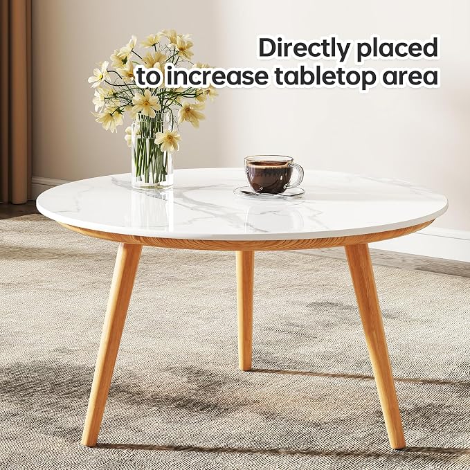 ZL ZELing Round Sintered Stone Table Top 31",Replacement Table Top for Indoor & Outdoor - Heat/Scratch Resistant Waterproof Ceramic DIY Desktop,Patio/Balcony/Bistro/Café & Dining Room (White)