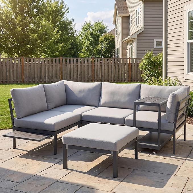 Outdoor Conversation Furniture Set, Patio Sectional Sofa Set, Outdoor Couch Sectional, Outside Sets, Patio Furniture Sets for Backyard, Garden, Lawn, Poolside, Grey