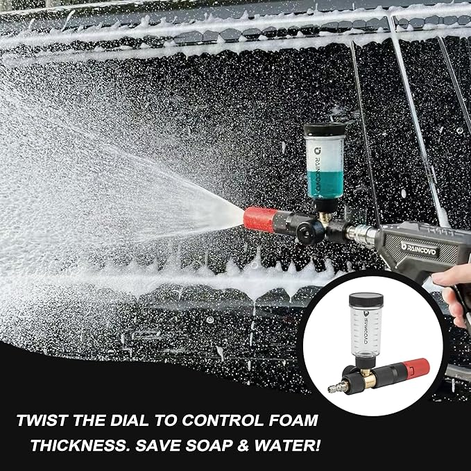 Raincovo Pure Pro Foam Cannon for Pressure Washer, Adjustable Nozzle with 1/4” Quick Connector, Power Washer Soap Cannon for Car Detail, Additional 1.1mm Orifice Nozzle